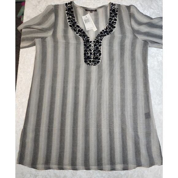 NWT Adrienne Vittadini Black & White /Embellished Shirt-Size Large - Picture 2 of 7